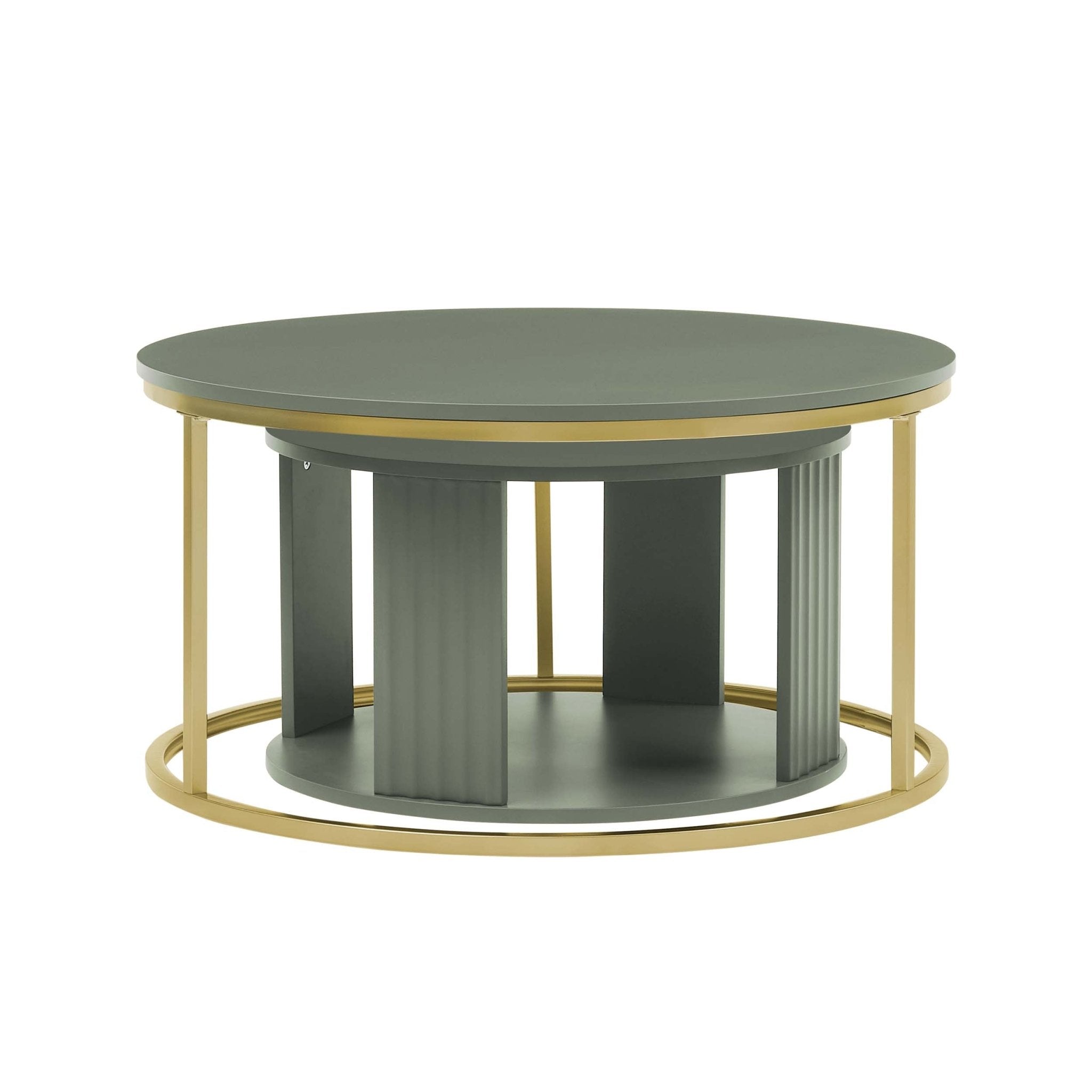 Table basse peinte vétiver moderne avec accents dorés pour le salon