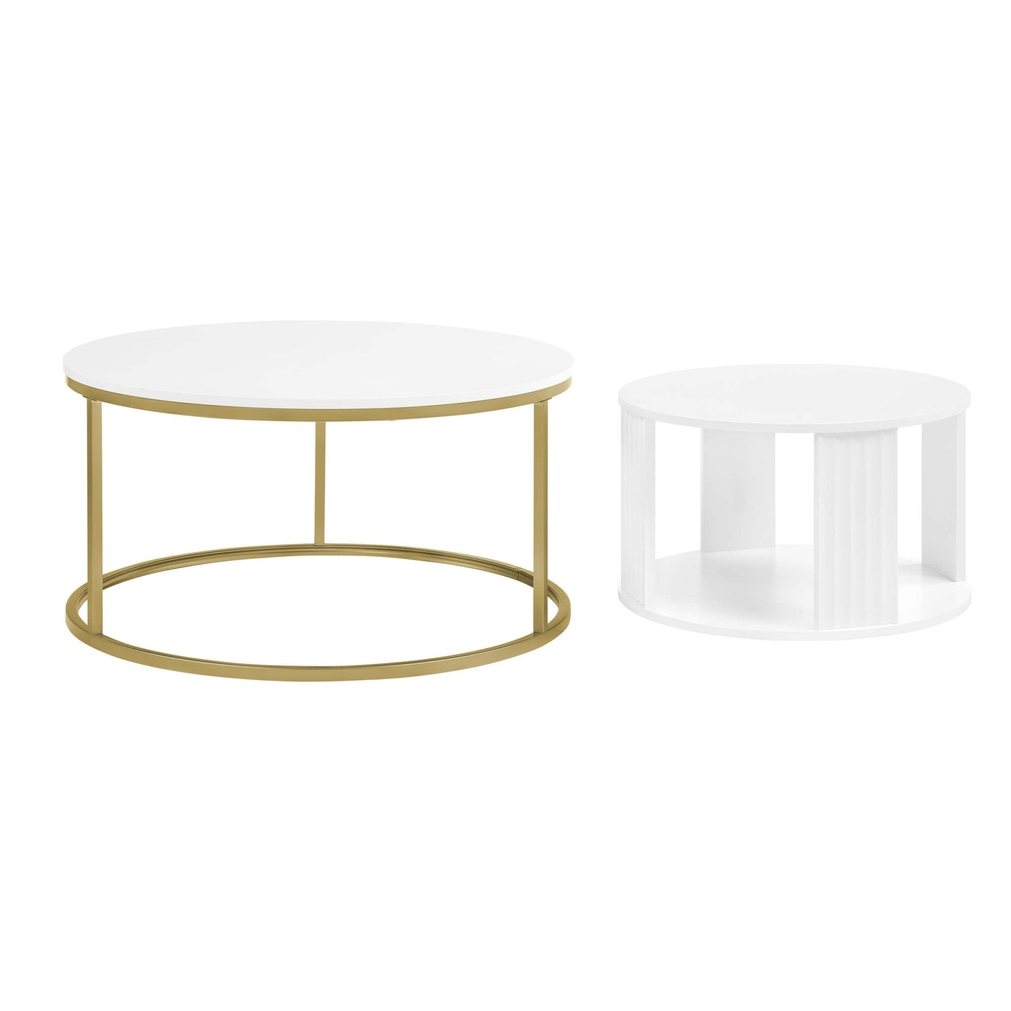 Table basse moderne peinte blanc chaud avec accents dorés pour le salon