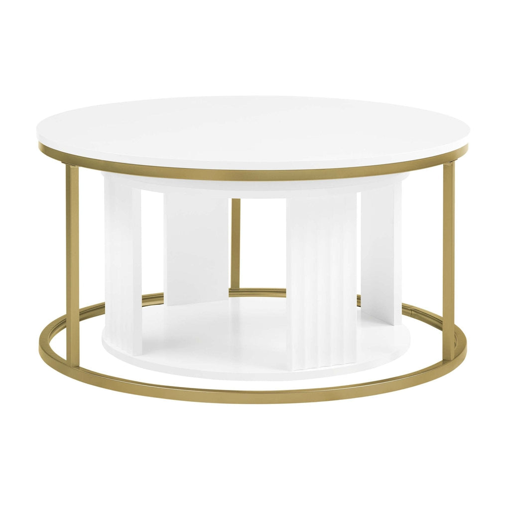 Table basse moderne peinte blanc chaud avec accents dorés pour le salon
