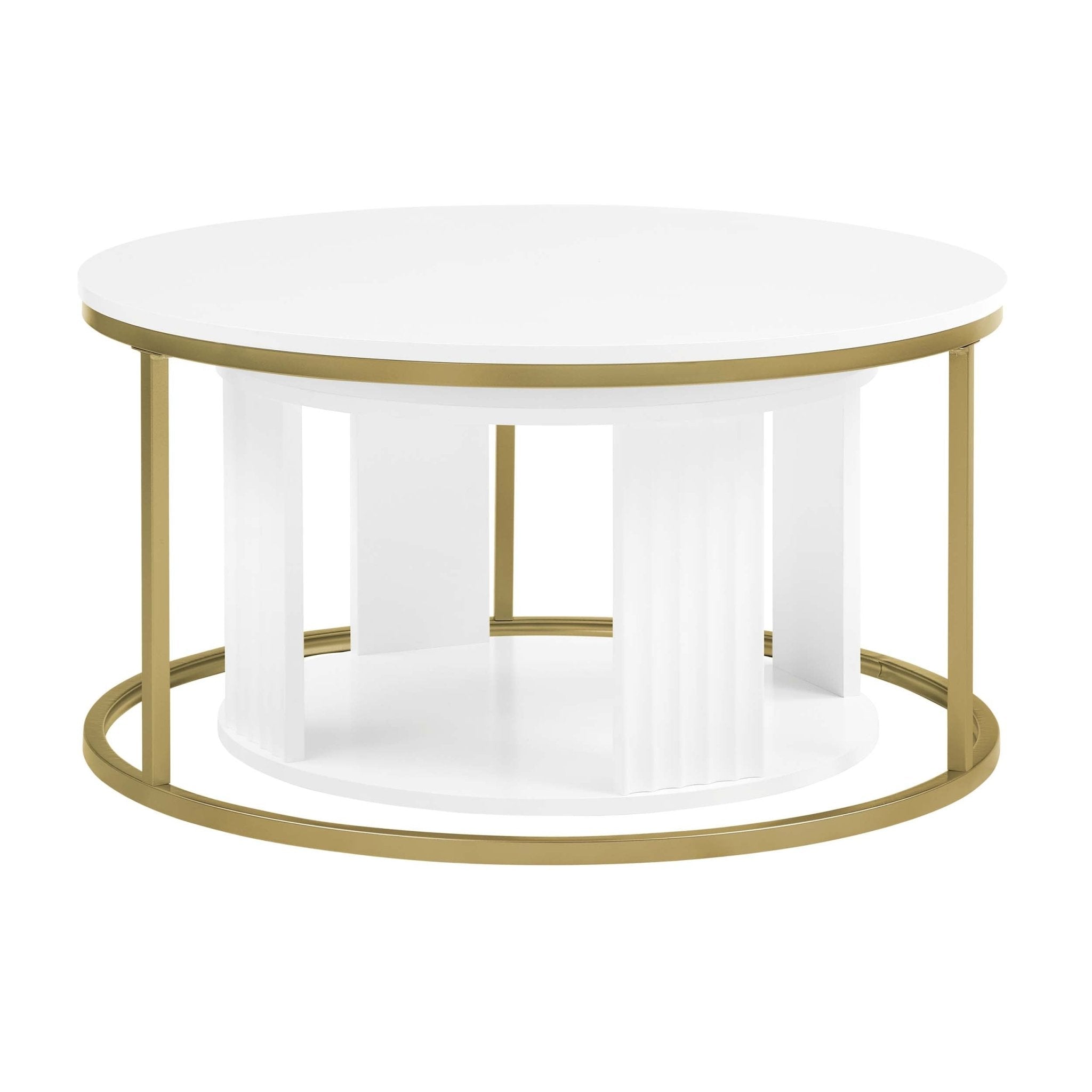 Table basse moderne peinte blanc chaud avec accents dorés pour le salon