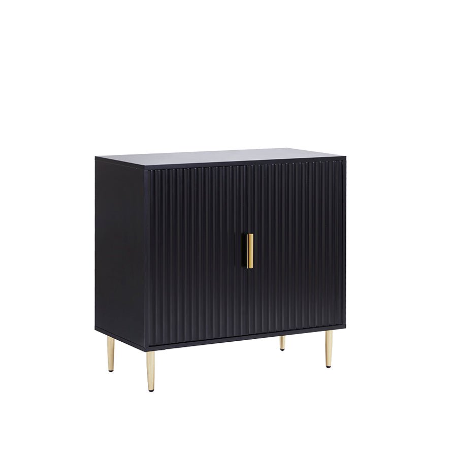 Bahut compact noir contemporain avec accents dorés pour le salon