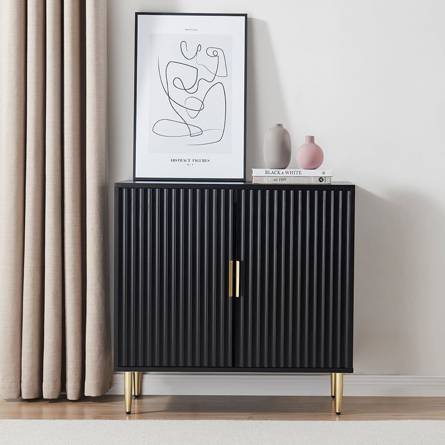 Bahut compact noir contemporain avec accents dorés pour le salon