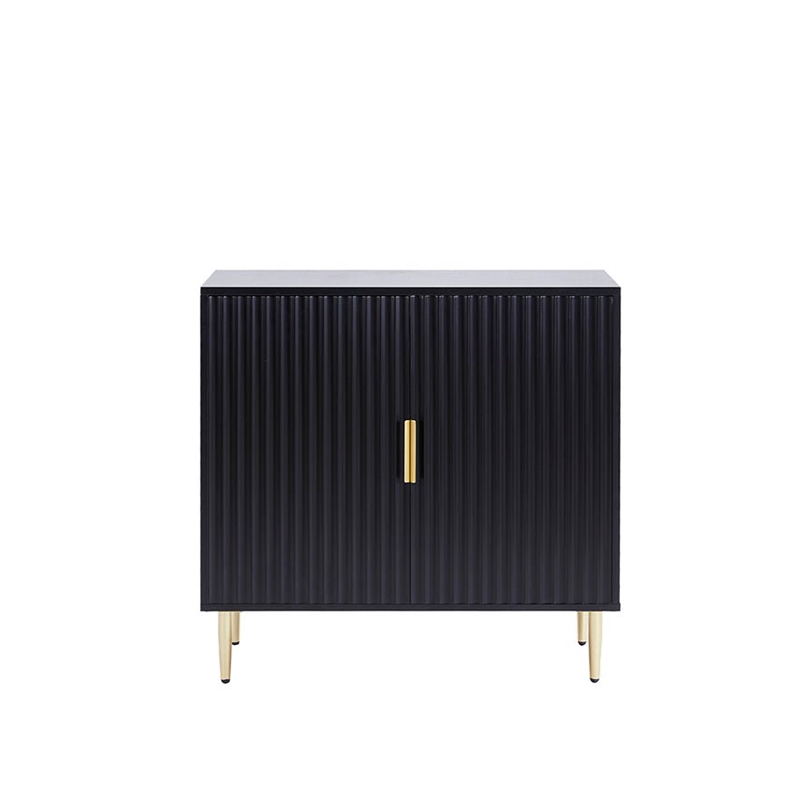 Bahut compact noir contemporain avec accents dorés pour le salon