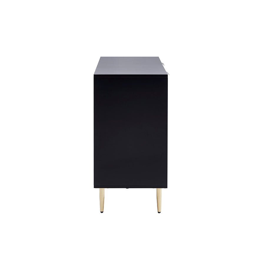 Bahut compact noir contemporain avec accents dorés pour le salon