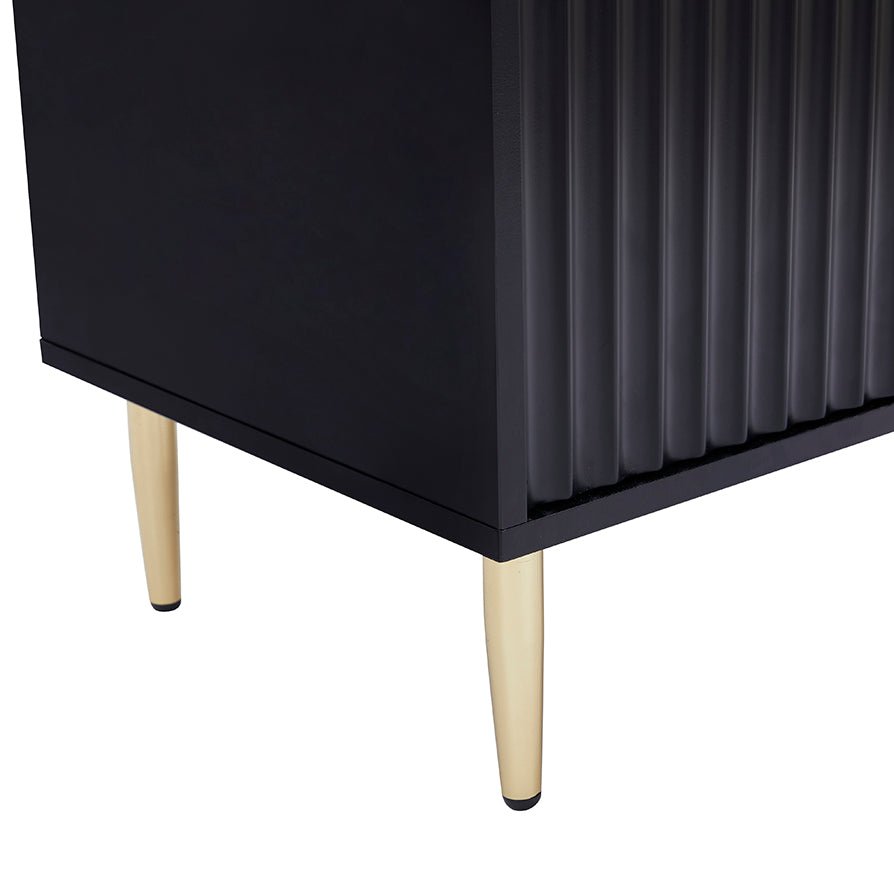 Bahut compact noir contemporain avec accents dorés pour le salon