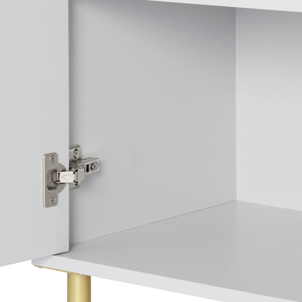 Buffet compact gris contemporain peint avec accents dorés pour salon