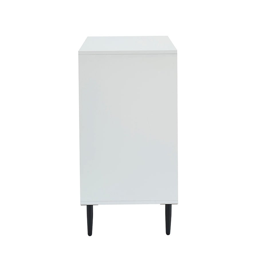 Buffet compact contemporain blanc effet bois avec accents dorés pour salon