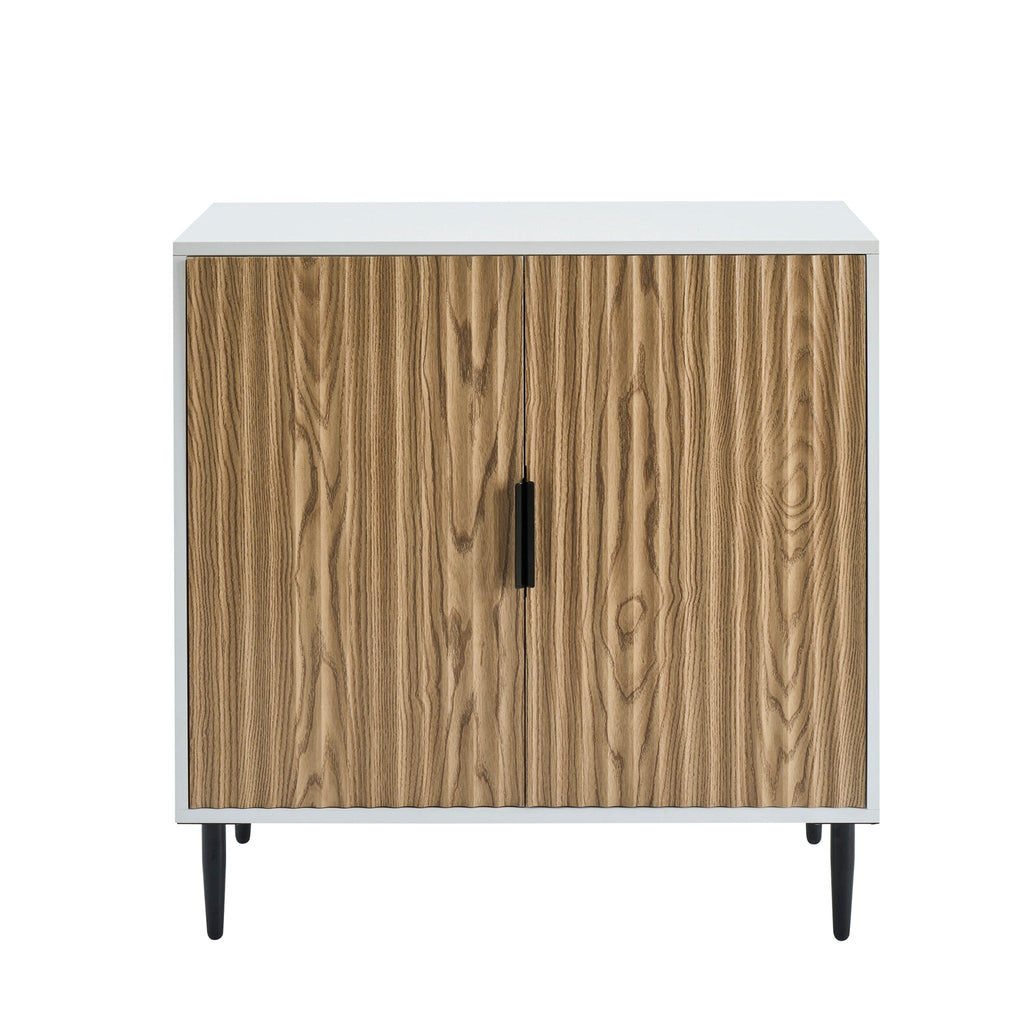 Buffet compact contemporain blanc effet bois avec accents dorés pour salon