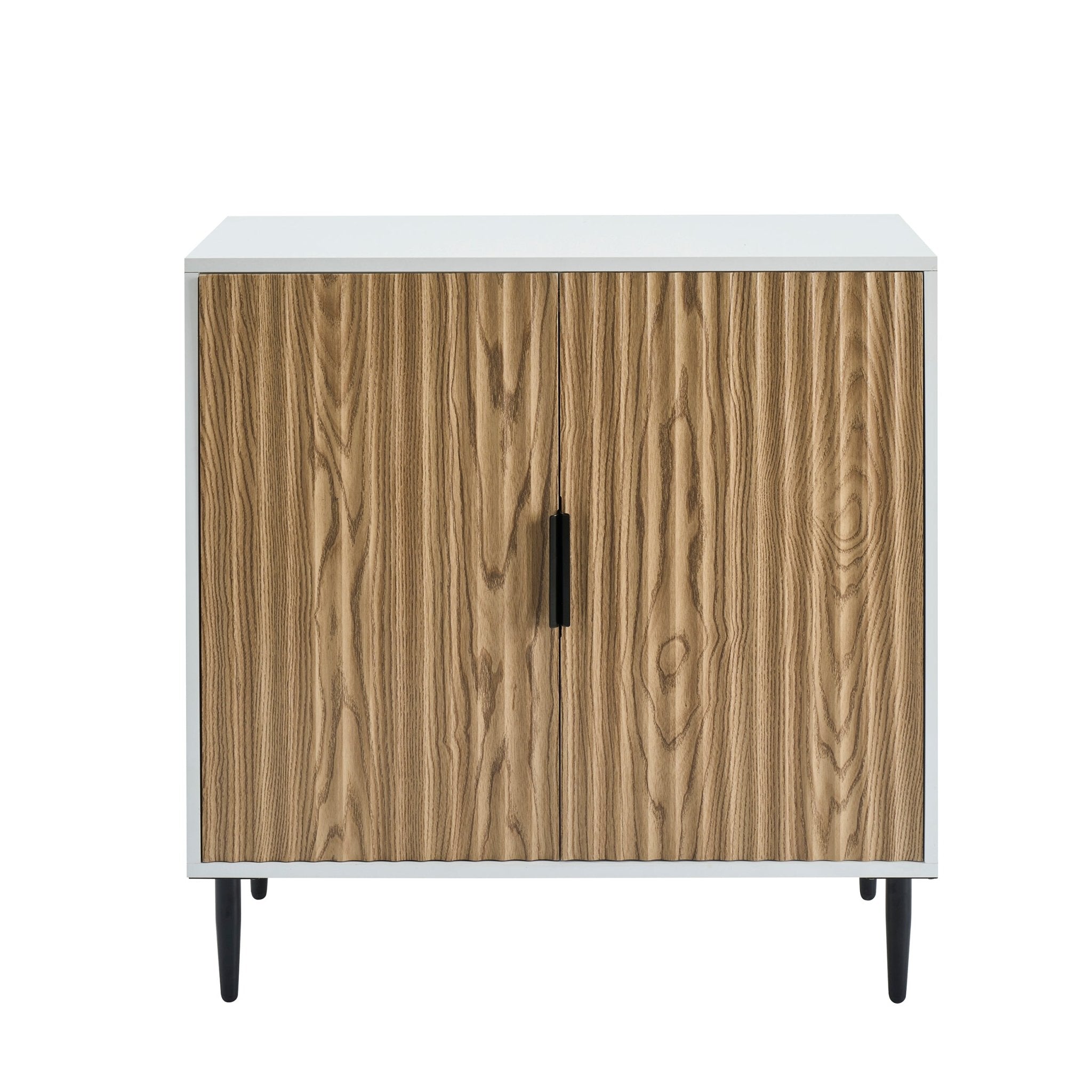 Buffet compact contemporain blanc effet bois avec accents dorés pour salon