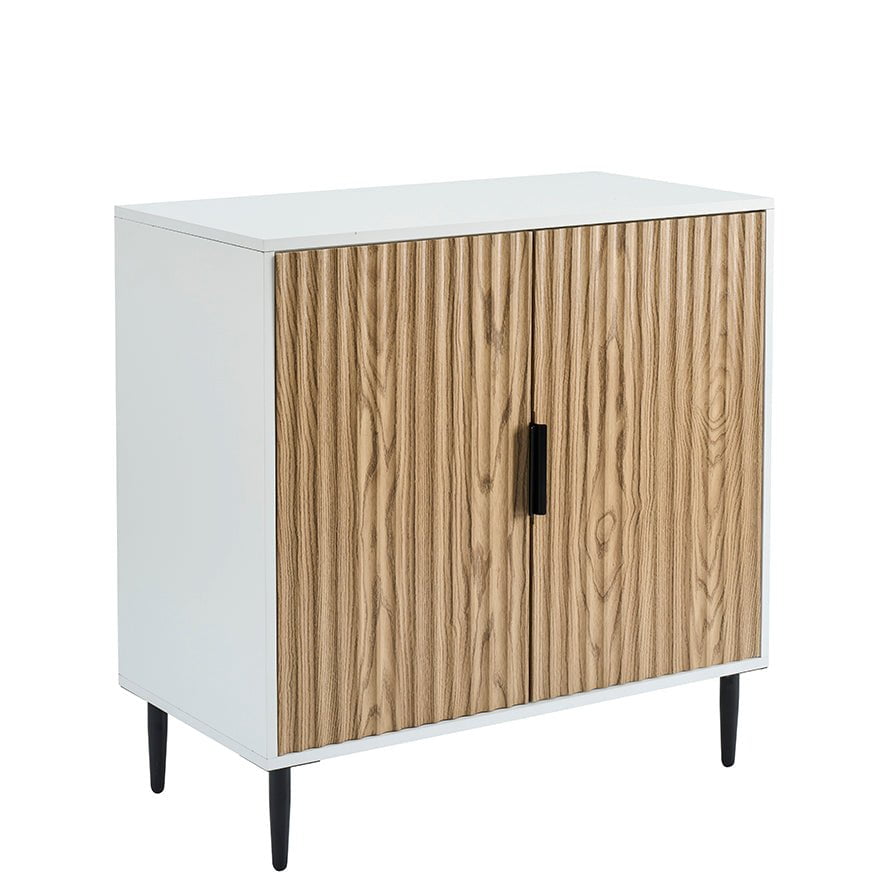 Buffet compact contemporain blanc effet bois avec accents dorés pour salon