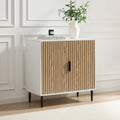 Buffet compact contemporain blanc effet bois avec accents dorés pour salon
