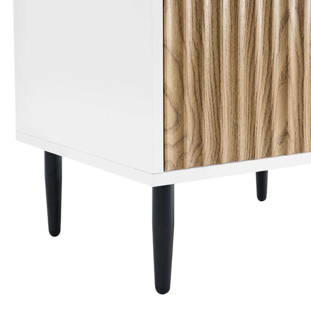Buffet compact contemporain blanc effet bois avec accents dorés pour salon