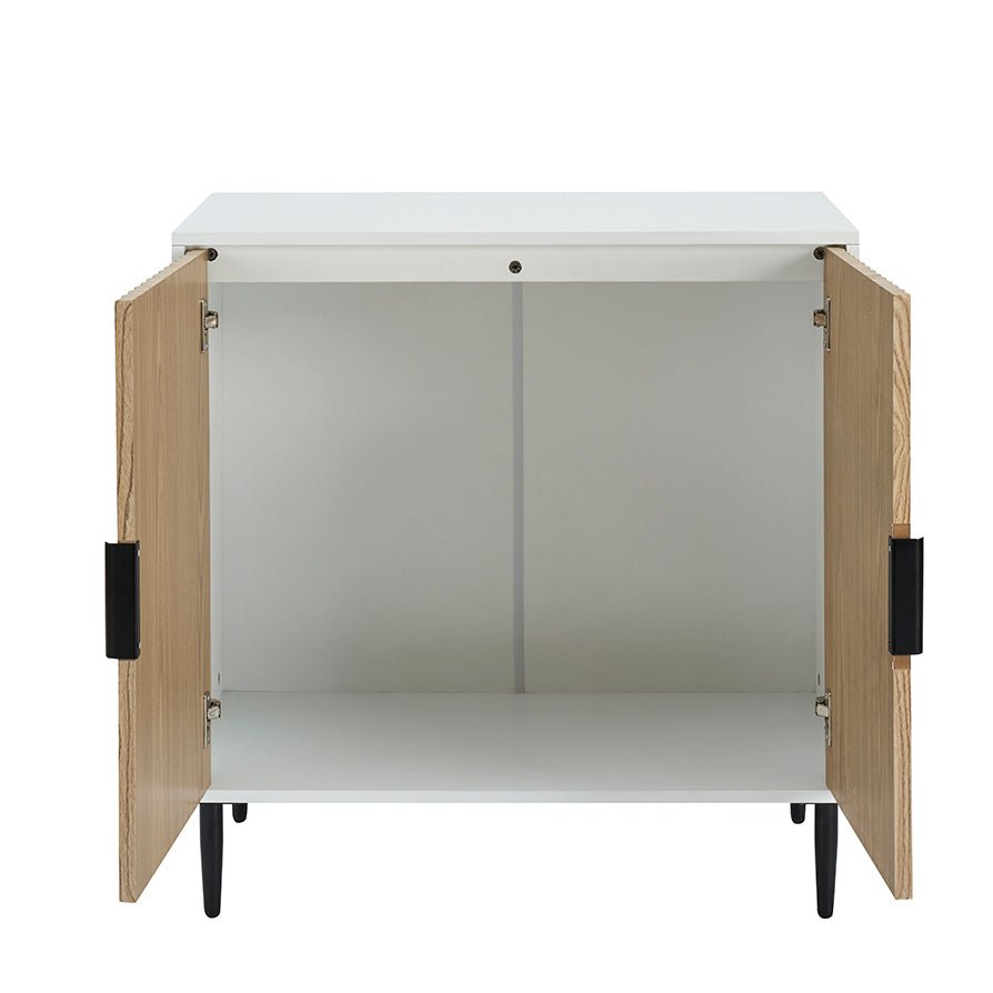 Buffet compact contemporain blanc effet bois avec accents dorés pour salon