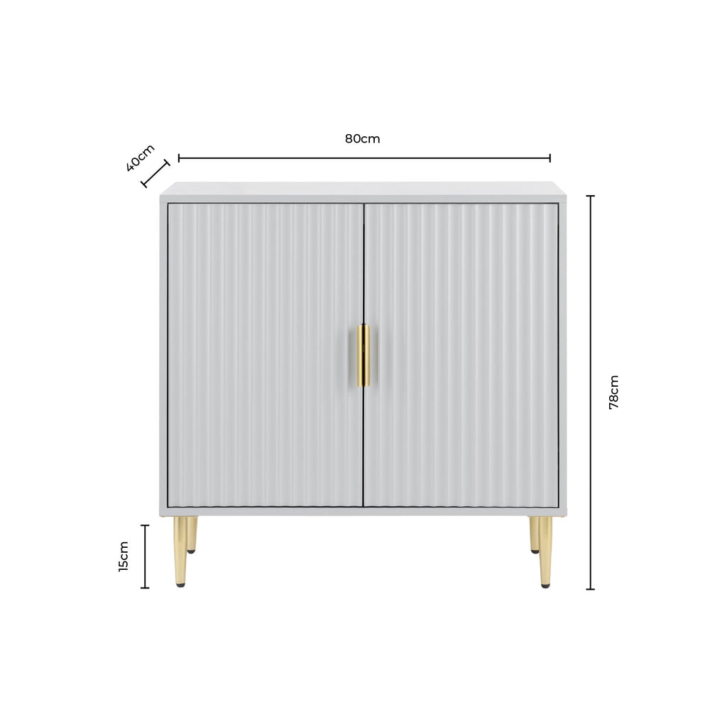 Buffet compact contemporain blanc effet bois avec accents dorés pour salon