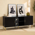 Meuble TV moderne noir avec accents dorés pour téléviseurs jusqu'à 65 pouces pour salon