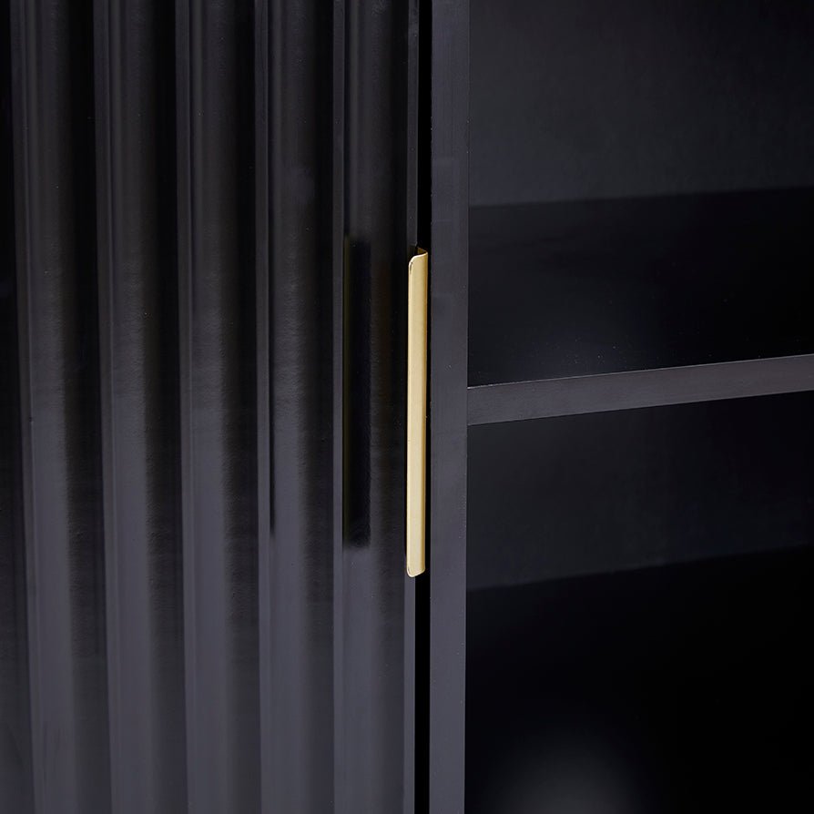 Meuble TV moderne noir avec accents dorés pour téléviseurs jusqu'à 65 pouces pour salon