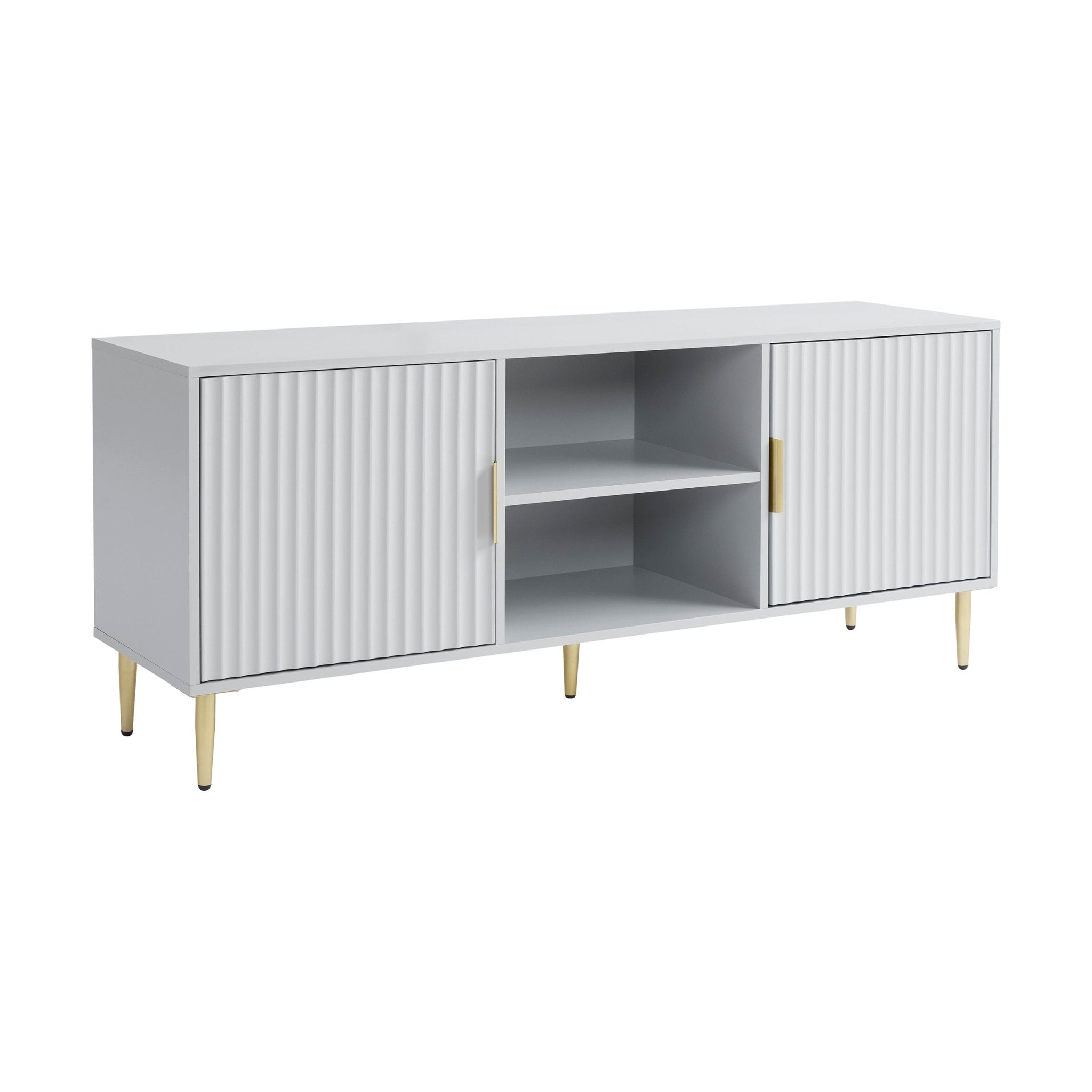 Meuble TV moderne gris peint avec accents dorés pour téléviseurs jusqu'à 65 pouces pour le salon