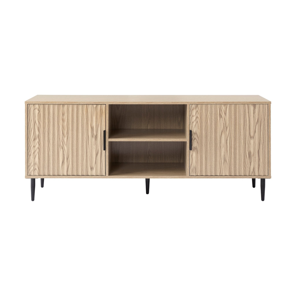 Meuble TV moderne effet bois avec accents dorés pour téléviseurs jusqu'à 65 pouces pour le salon