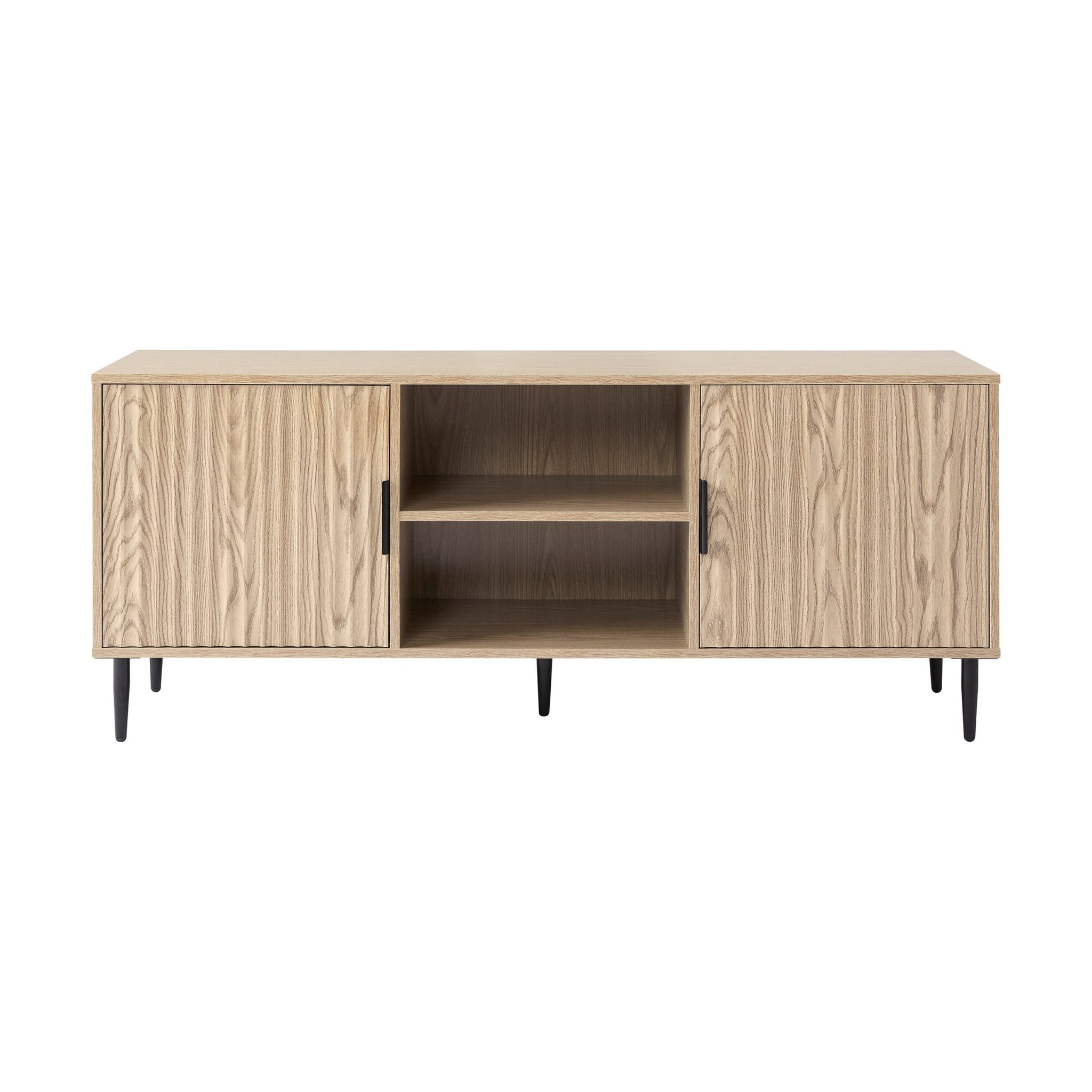 Meuble TV moderne effet bois avec accents dorés pour téléviseurs jusqu'à 65 pouces pour le salon