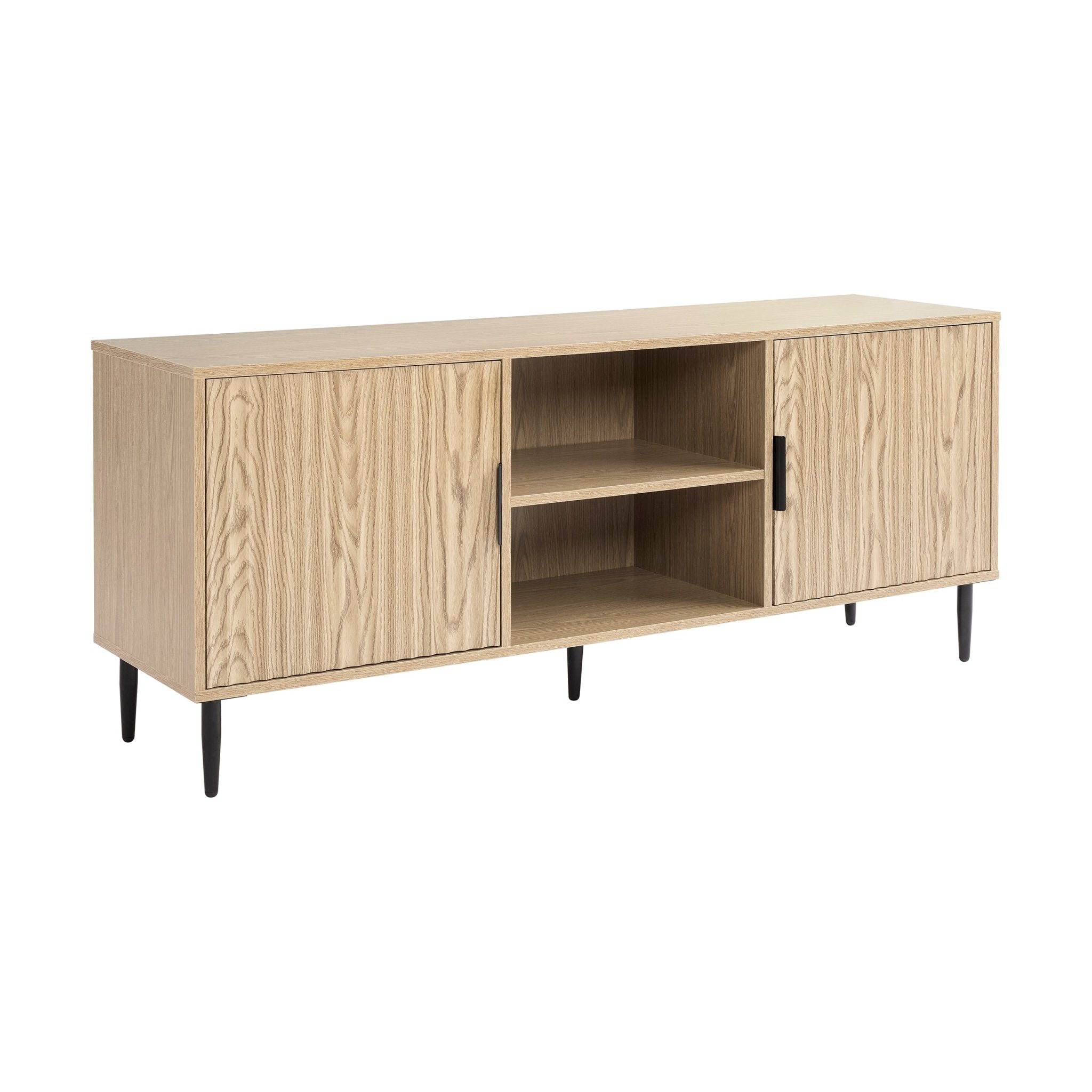 Meuble TV moderne effet bois avec accents dorés pour téléviseurs jusqu'à 65 pouces pour le salon