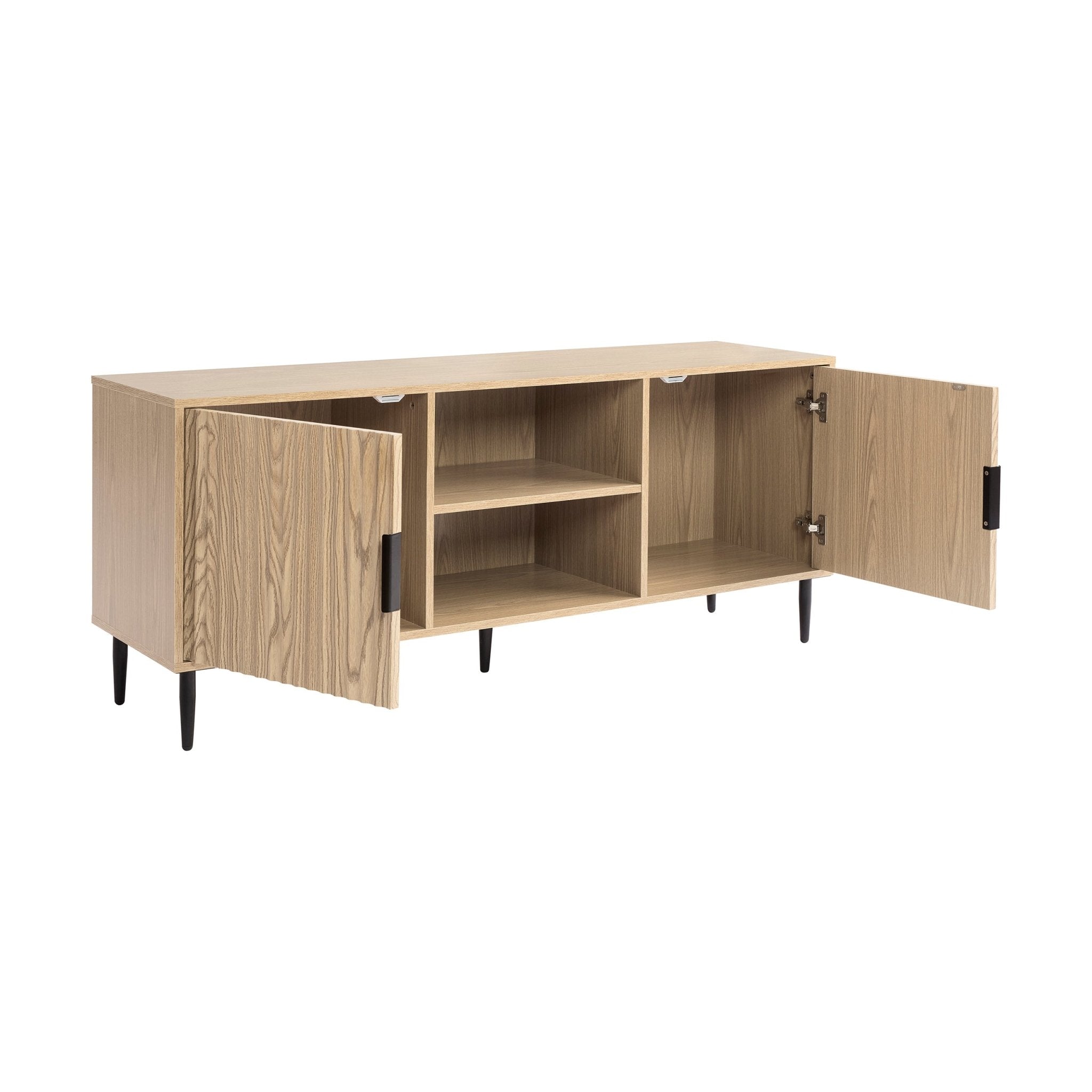 Meuble TV moderne effet bois avec accents dorés pour téléviseurs jusqu'à 65 pouces pour le salon