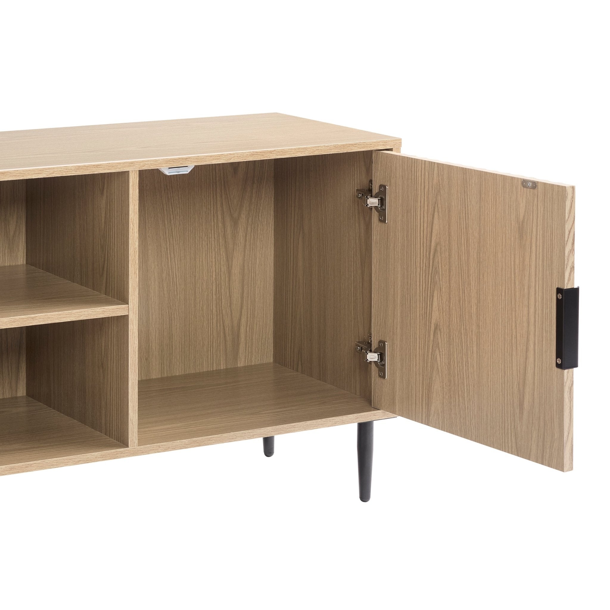 Meuble TV moderne effet bois avec accents dorés pour téléviseurs jusqu'à 65 pouces pour le salon