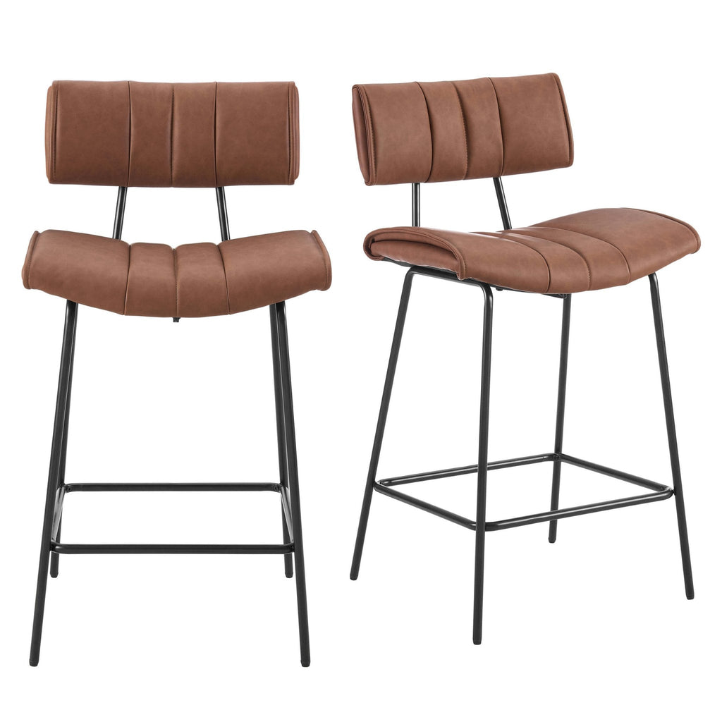 Tabouret de bar en similicuir rétro tanné avec dossier incurvé sculptural pour cuisine