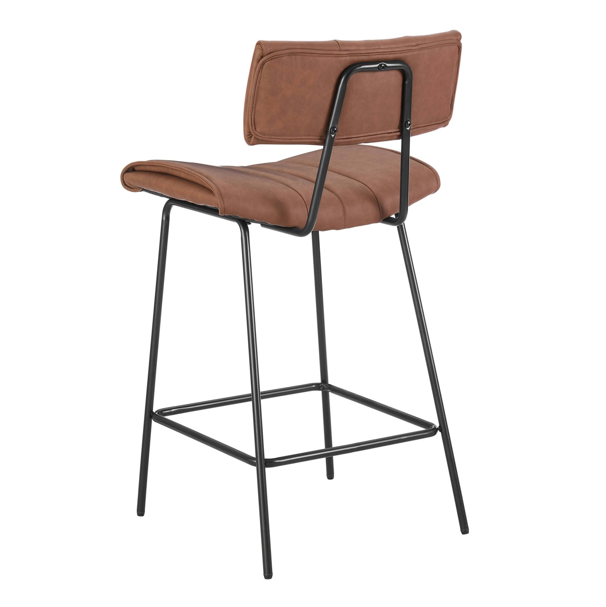 Tabouret de bar en similicuir rétro tanné avec dossier incurvé sculptural pour cuisine