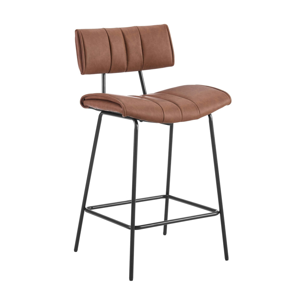 Tabouret de bar en similicuir rétro tanné avec dossier incurvé sculptural pour cuisine