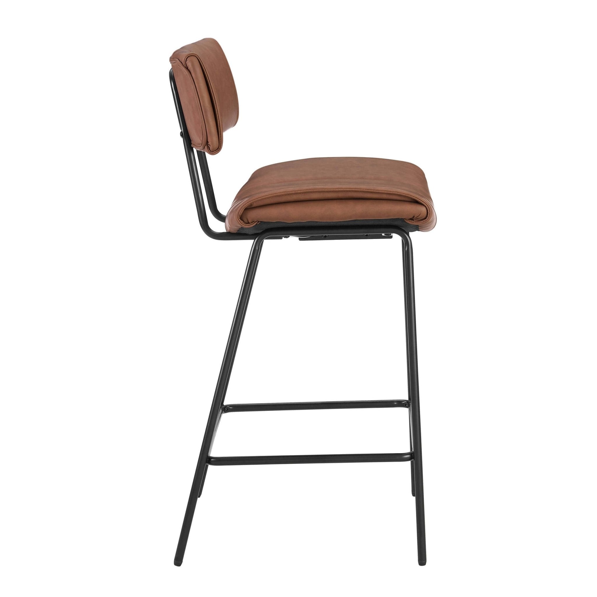 Tabouret de bar en similicuir rétro tanné avec dossier incurvé sculptural pour cuisine