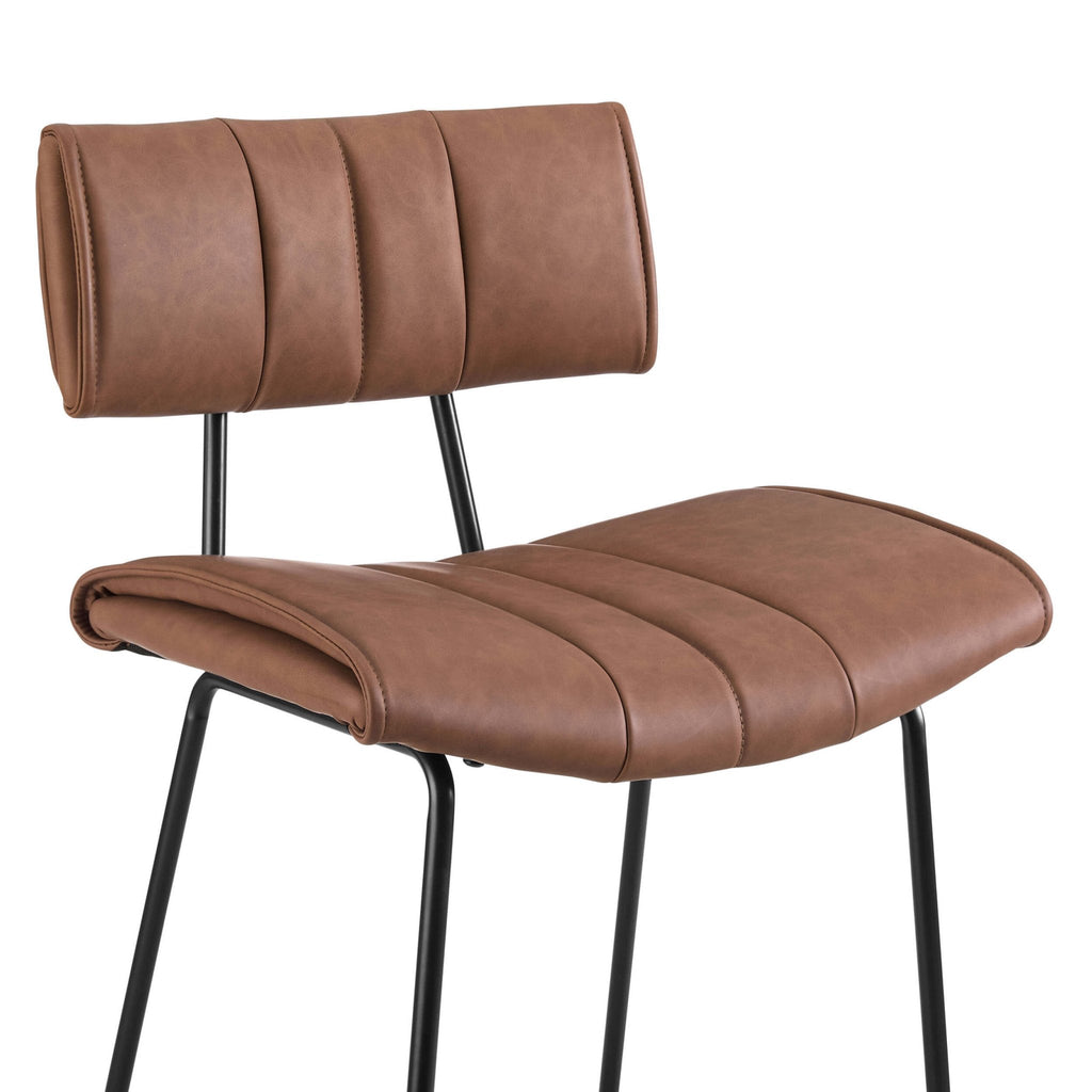 Tabouret de bar en similicuir rétro tanné avec dossier incurvé sculptural pour cuisine