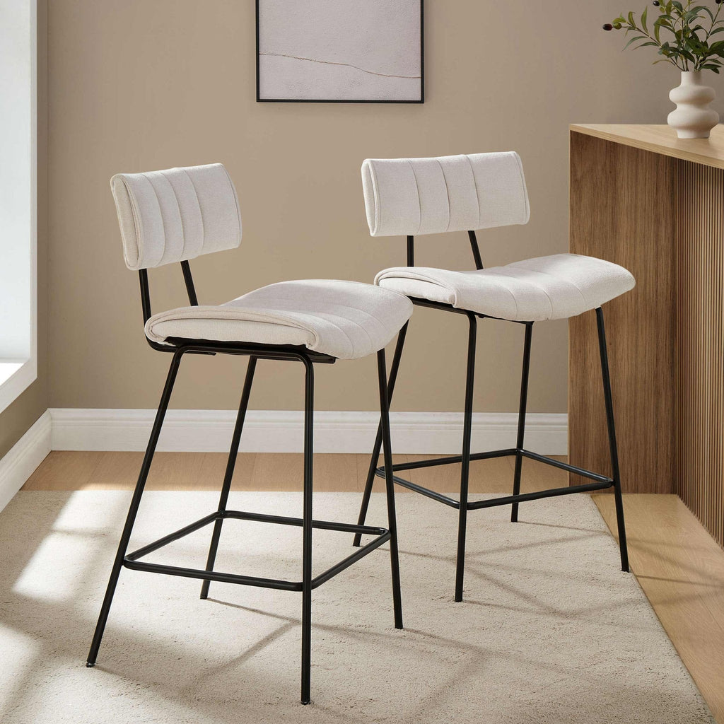 Tabouret de bar contemporain en chenille ivoire avec dossier incurvé sculptural pour la cuisine