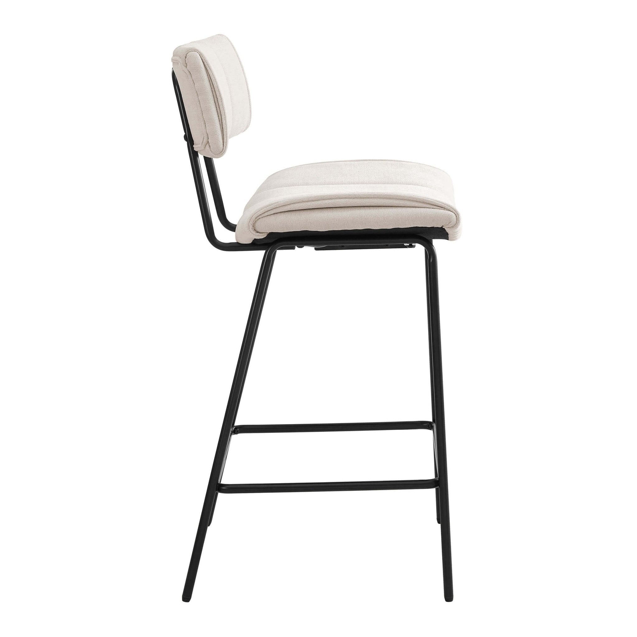 Tabouret de bar contemporain en chenille ivoire avec dossier incurvé sculptural pour la cuisine