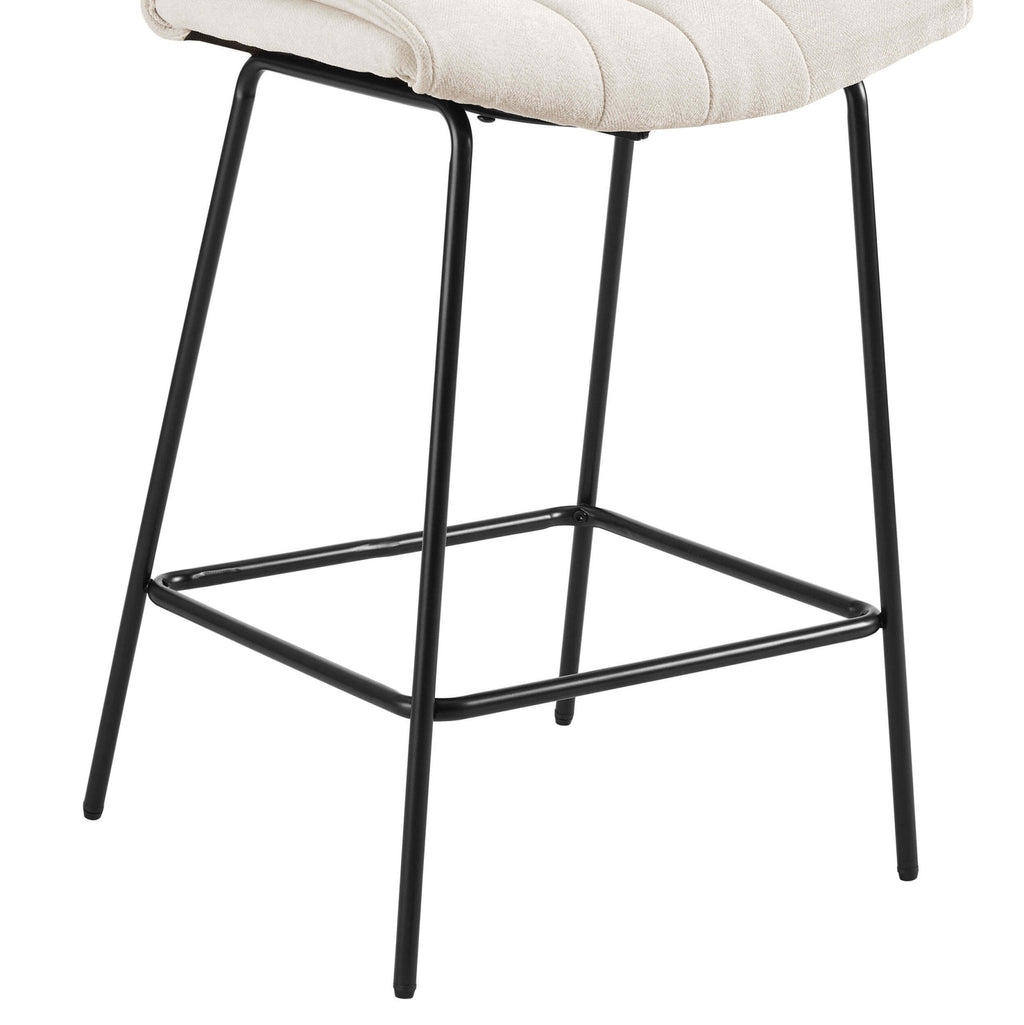 Tabouret de bar contemporain en chenille ivoire avec dossier incurvé sculptural pour la cuisine