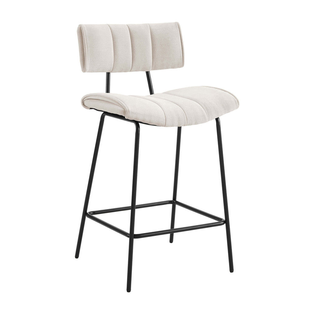 Tabouret de bar contemporain en chenille ivoire avec dossier incurvé sculptural pour la cuisine