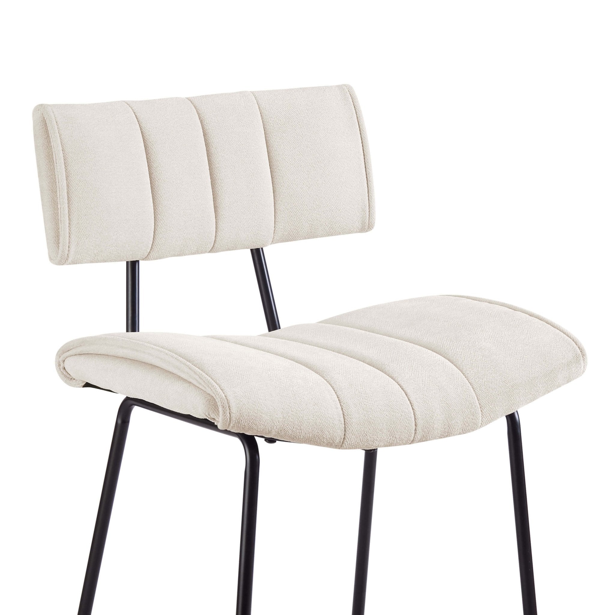 Tabouret de bar contemporain en chenille ivoire avec dossier incurvé sculptural pour la cuisine