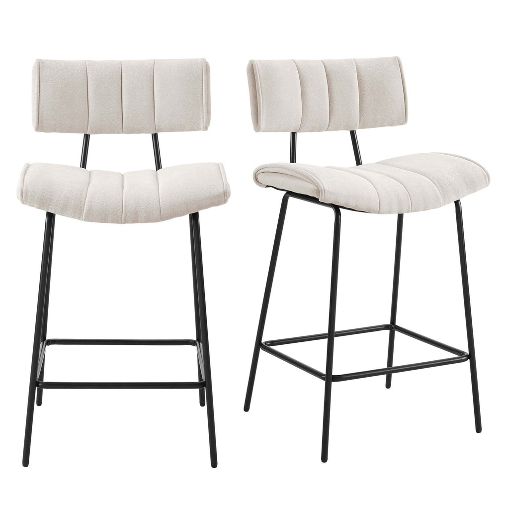 Tabouret de bar contemporain en chenille ivoire avec dossier incurvé sculptural pour la cuisine