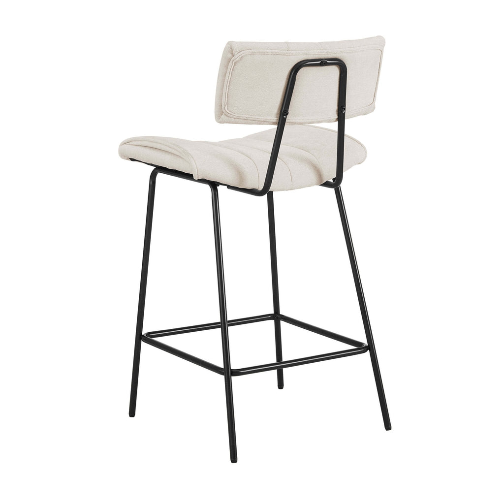 Tabouret de bar contemporain en chenille ivoire avec dossier incurvé sculptural pour la cuisine
