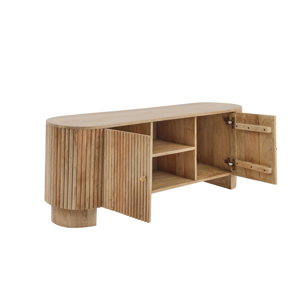 Meuble TV Luxe en bois de manguier naturel avec étagères pour téléviseurs jusqu'à 55 pouces pour salon