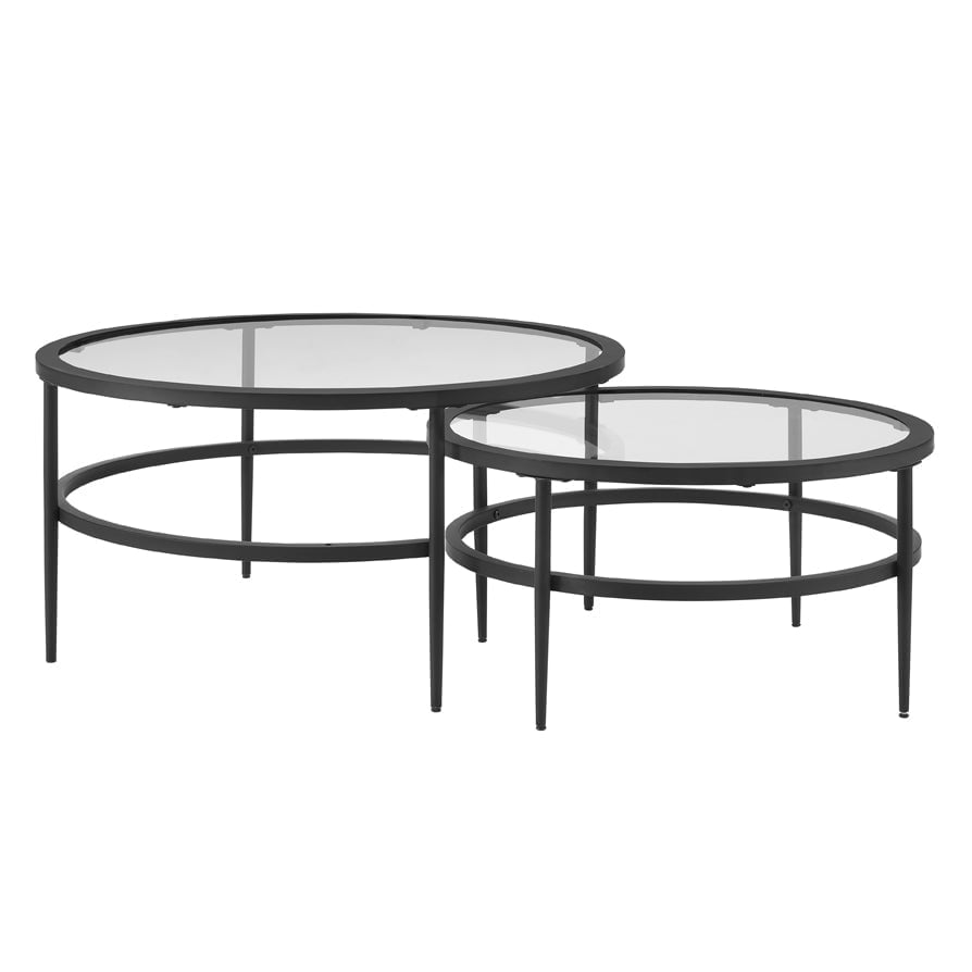 Table basse contemporaine en verre noir et métal avec design peu encombrant pour le salon