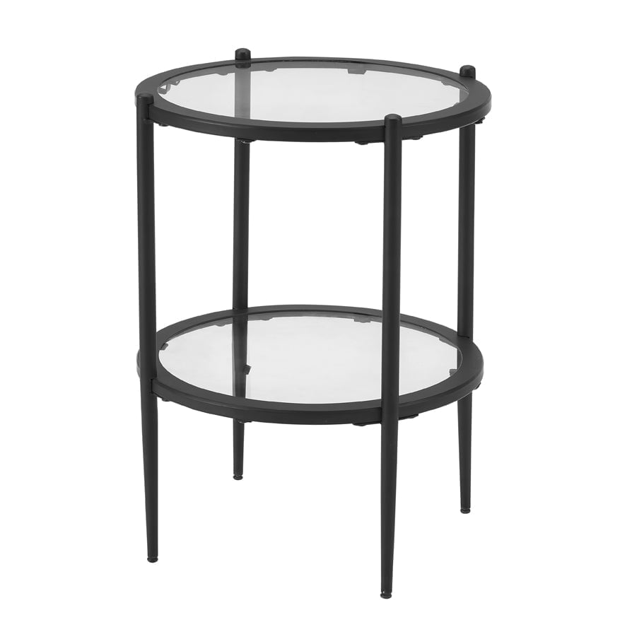 Table d'appoint contemporaine en verre noir et métal avec plateau rond pour salon