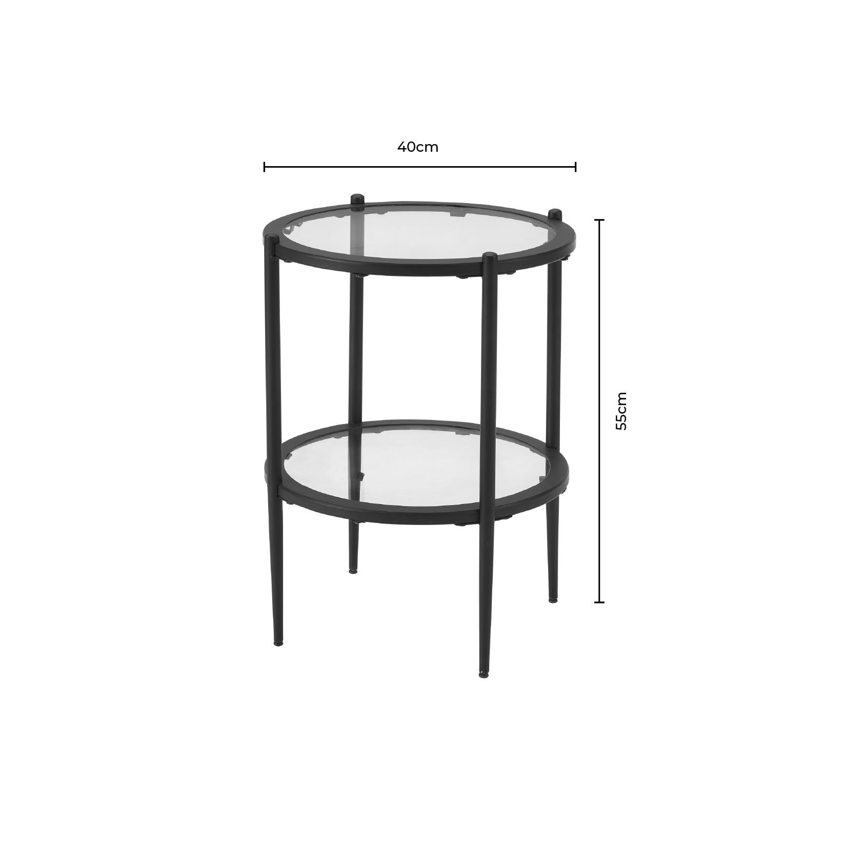 Table d'appoint contemporaine en verre noir et métal avec plateau rond pour salon