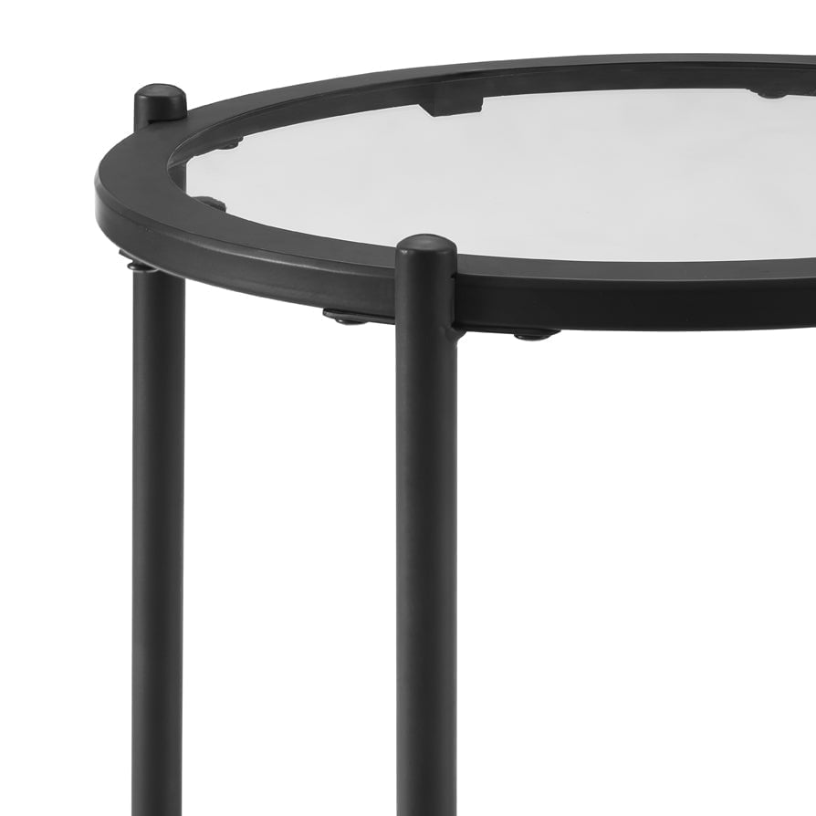 Table d'appoint contemporaine en verre noir et métal avec plateau rond pour salon