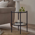 Table d'appoint contemporaine en verre noir et métal avec plateau rond pour salon