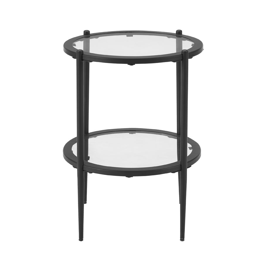 Table d'appoint ronde contemporaine en verre noir et métal avec cadre fin pour salon