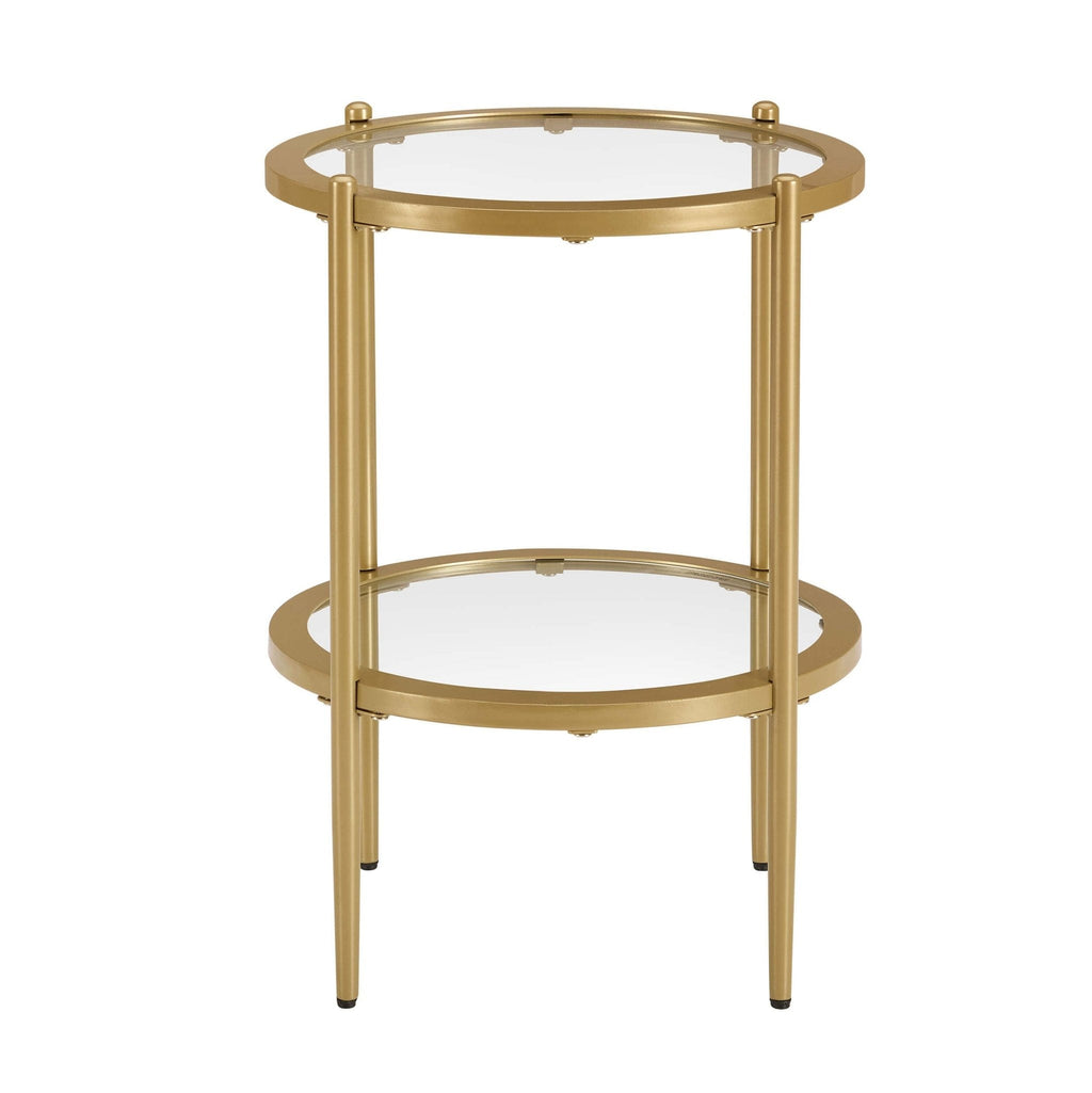 Table d'appoint de salon Luxe Gold en verre et métal avec plateau rond