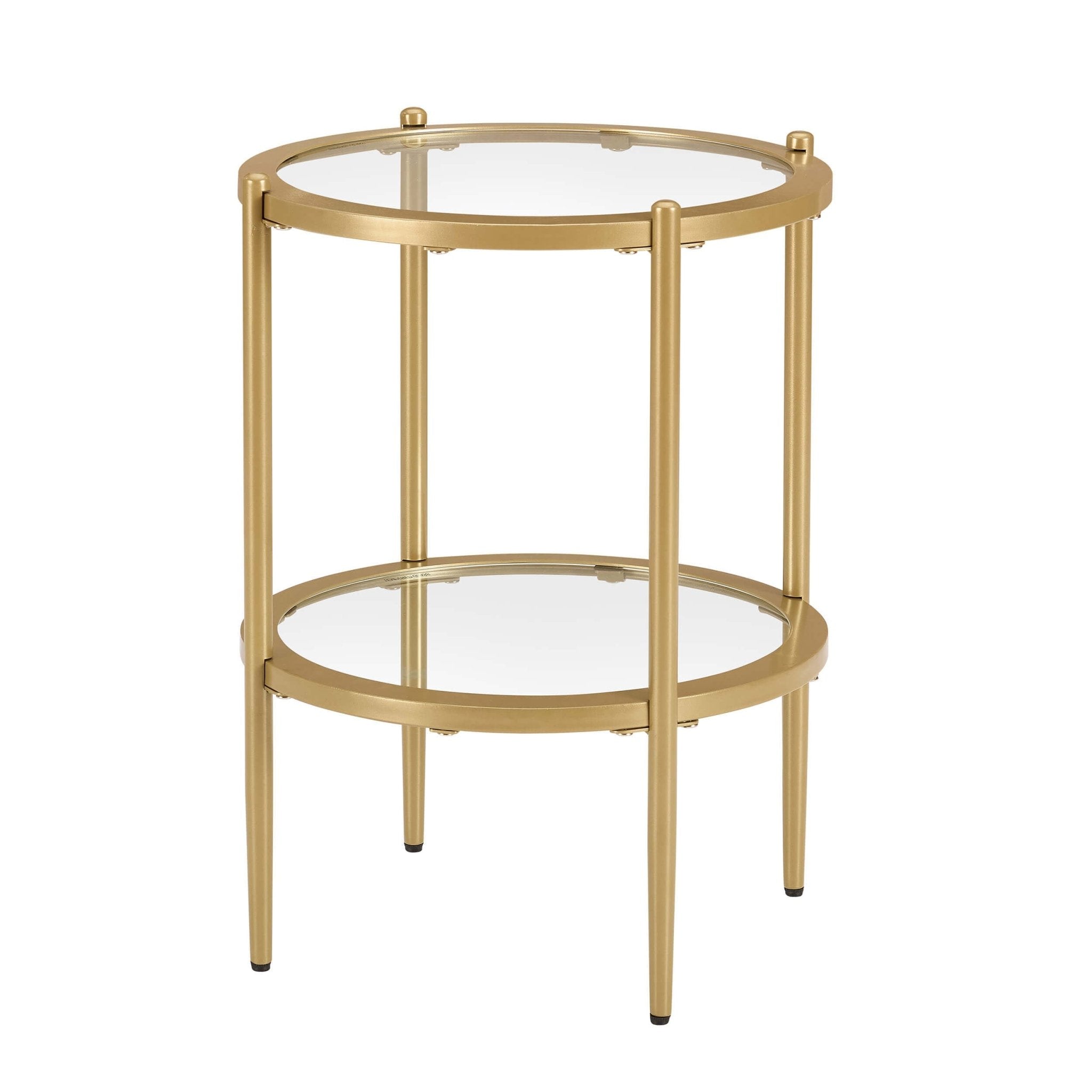 Table d'appoint de salon Luxe Gold en verre et métal avec plateau rond