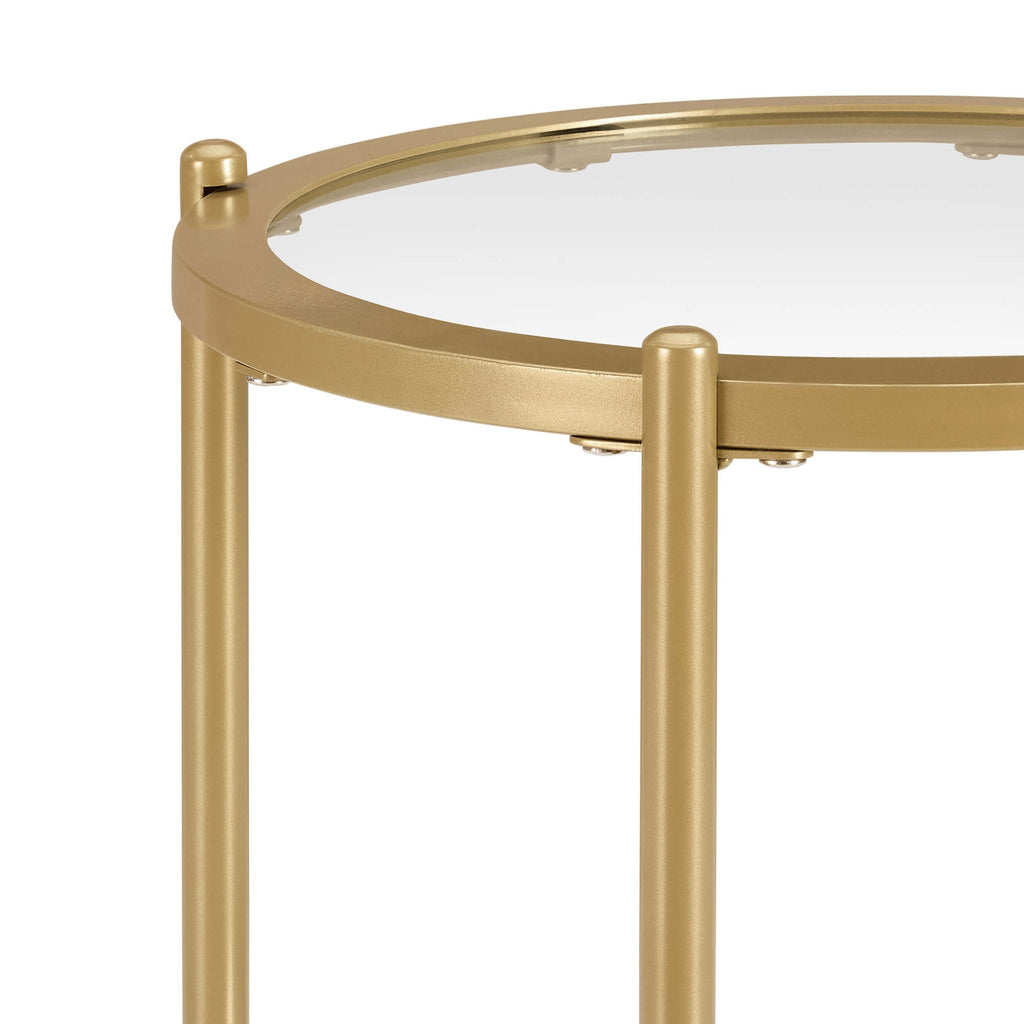 Table d'appoint de salon Luxe Gold en verre et métal avec plateau rond