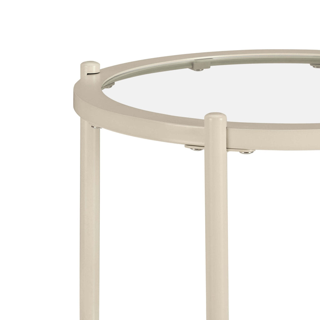 Table d'appoint minimaliste en pierre, verre et métal avec plateau rond pour salon