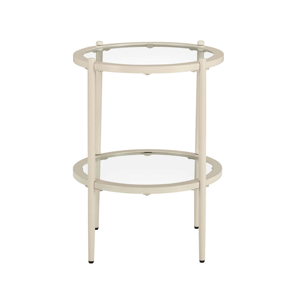 Table d'appoint minimaliste en pierre, verre et métal avec plateau rond pour salon
